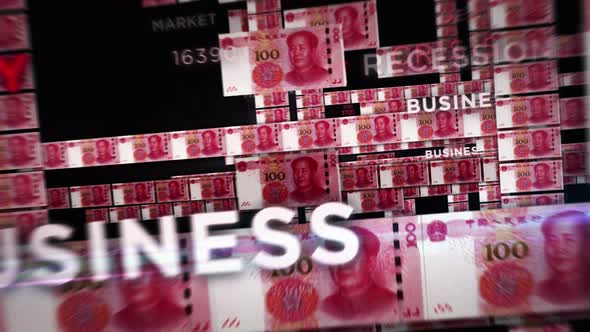Renminbi money banknotes seamless loop flight
