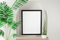 Portrait frame mockup with palm on white wall. 3d render - PhotoDune Item for Sale