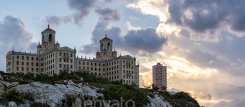 vana City, Capital of Cuba, during a dramatic cloudy sunset.