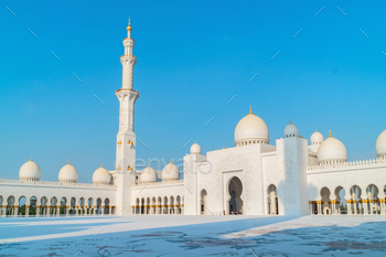 habi, United Arab Emirates. The third biggest mosque in the world. Blue sky sunny day.
