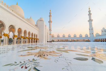 habi, United Arab Emirates. The third biggest mosque in the world. Blue sky sunny day.