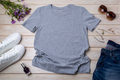Womens gray T-shirt mockup with burdock flowers - PhotoDune Item for Sale