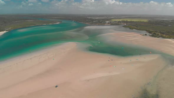 Drone aerial view of Elliott Heads Beach and River, Australia