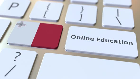 Online Education Text and Flag of Malta on the Computer