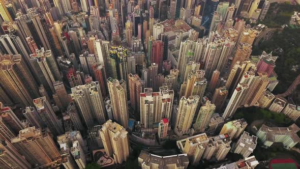 Aerial view of Hong Kong Downtown. Financial district and business centers in urban city. Top view.