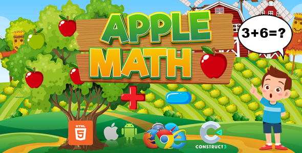 Apple Math - Educational Game For Kids - Html5/Mobile - (C3P)