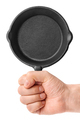 Hand holding empty black cast-iron frying pan - PhotoDune Item for Sale