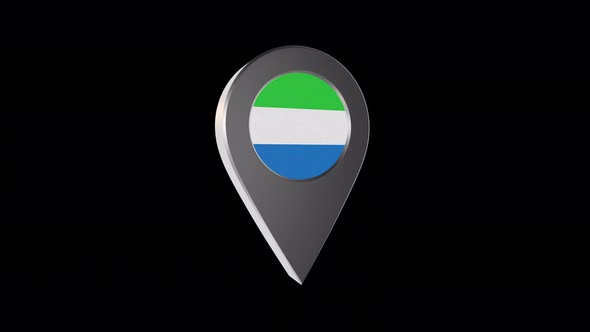 3d Animation Map Pointer With Sierra Leone Flag With Alpha Channel - 4K