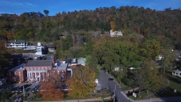 Aerial views of Berkeley Springs, WV revealing the intimacy and grandness of the mountains and count