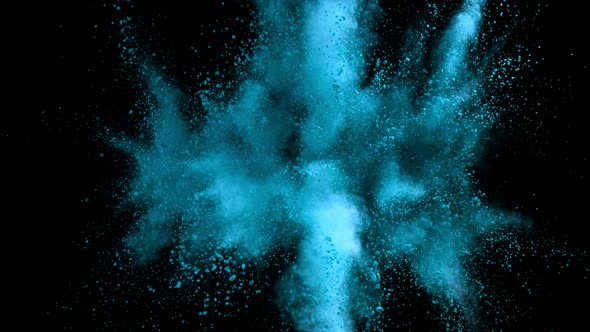 Super Slowmotion Shot of Blue Powder Explosion Isolated on Black Background at 1000Fps