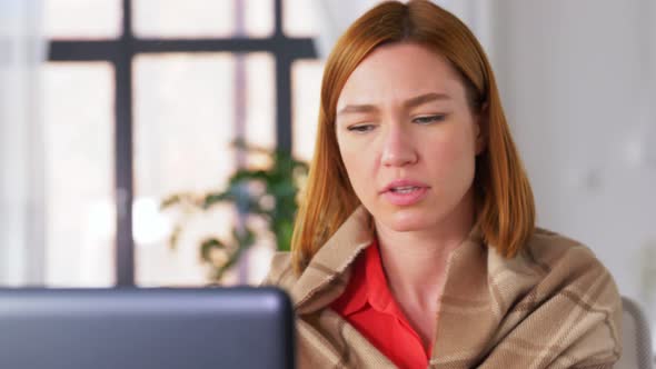 Sick Woman Having Video Call on Laptop at Home