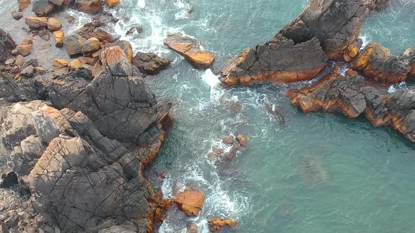 Arambol Rock Indian Famous Beach Aerial Top View Drone Shot