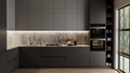 Modern dark grey kitchen interior, 3d rendering - PhotoDune Item for Sale