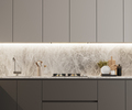 kitchen cabinets in gray color, modern kitchen interior, 3d render - PhotoDune Item for Sale