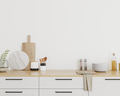 modern light kitchen interior, wall mockup, 3d render - PhotoDune Item for Sale