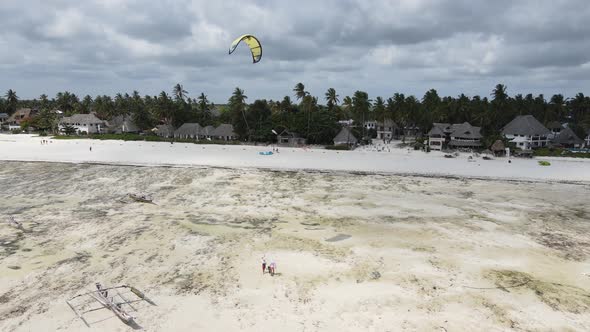Kitesurfing Near the Shore of Zanzibar Tanzania