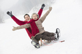 Happy senior couple sliding on a sled - PhotoDune Item for Sale
