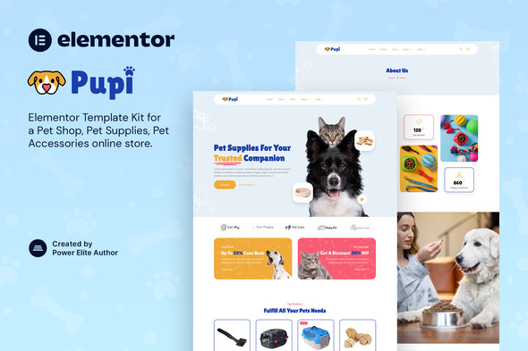 Pupi – Pet Shop & Pet Supplies Elementor Template Kit