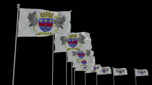 Saint Barthelemy Row Of Flags Animation Include Alpha Channel