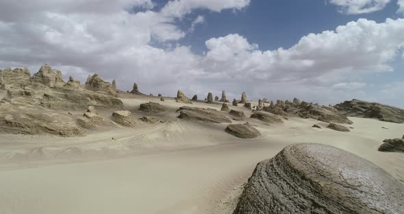 Aerial footage of yardang landform landscape in west of China