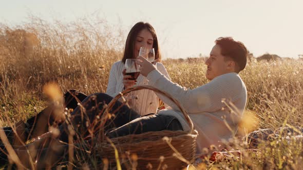 Engaged Couple Picnics In The Field