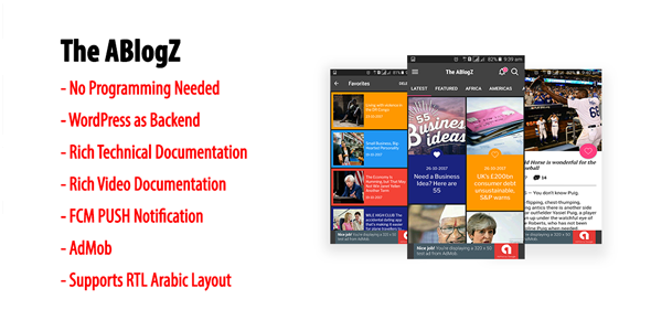 ABlogZ | Native Android Blog or News App for WordPress Site with AdMob & FCM PUSH Notification