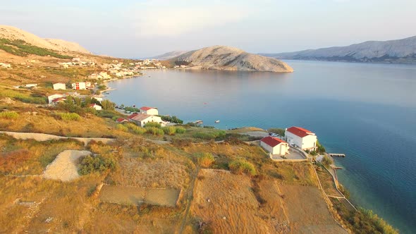 Flying above above vacation properties on the island of Pag