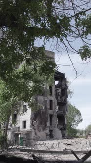 Vertical Video of a House Destroyed By the War in Ukraine