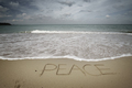 Peace word on sea sandy shore. - PhotoDune Item for Sale