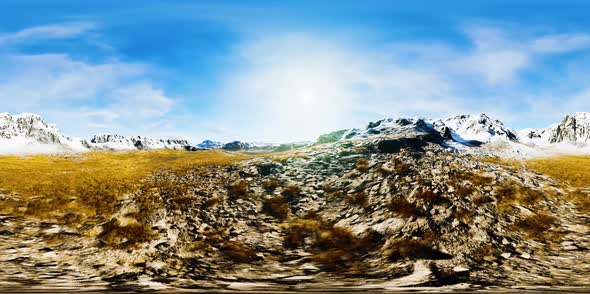 VR360 View on Snowy Tops and Valley in Summer Himalaya Mountains