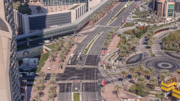 View of Intersection with Many Transports in Traffic Timelapse Aerial