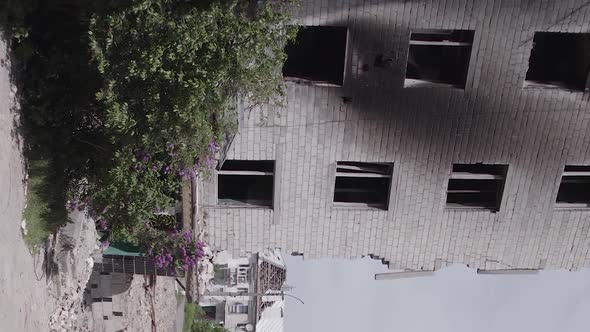 Vertical Video of a Wartorn Building in Ukraine