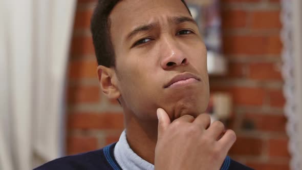 Thinking Serious African Man Disappointed Loft Background