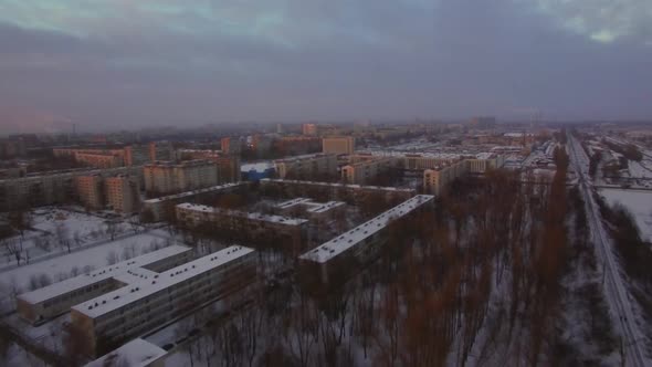 Flying Over St. Petersburg on Dull Winter Morning, Russia