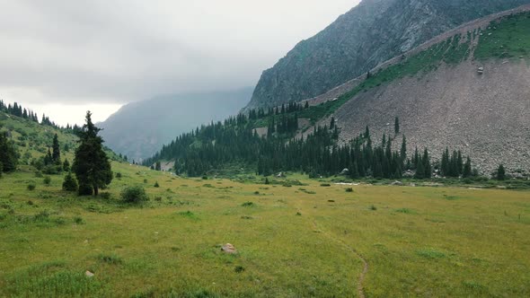 Aerial Landscape of Mountain Valley in Kazakhstan