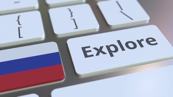 EXPLORE Word and National Flag of Russia on the Keyboard