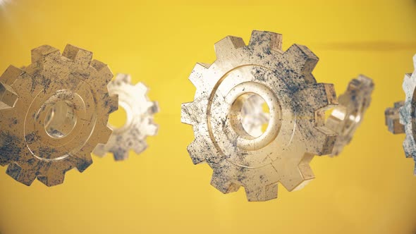 3D Gears on yellow background