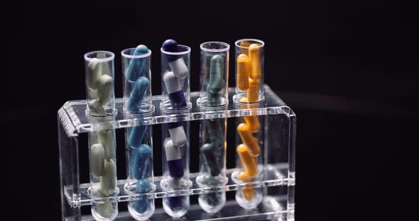 Test Tubes Filled with Pills and Drugs