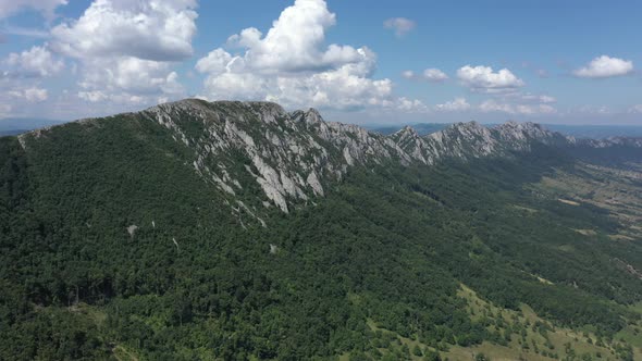 Lateral flight over the mountain ranges of Veliki Krs in Eastern Serbia 4K drone video