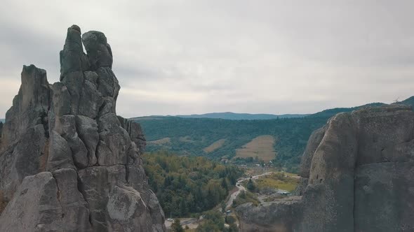 Impressive Drone Shot of the Mountain Hills in Forest. Autumn. Aerial View