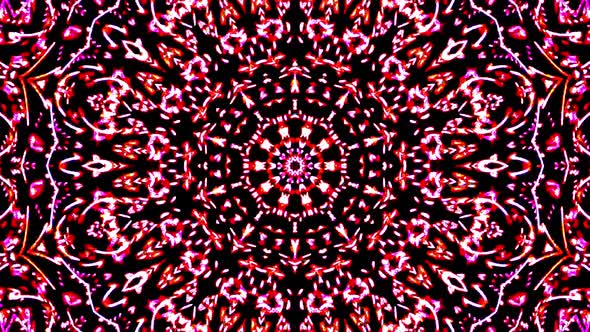 Bright abstract light governing red color, kaleidoscope, black background