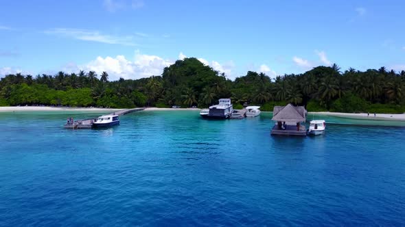 Aerial travel of idyllic sea view beach lifestyle by blue ocean with white sand background of a dayo