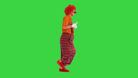 Shy Clown Thinking And Walking on a Green Screen Chroma Key