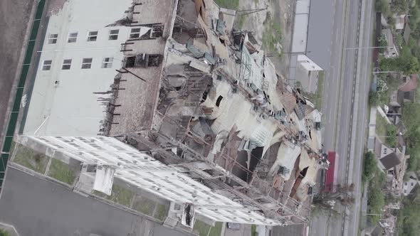 Vertical Video of a Wartorn Building in Ukraine