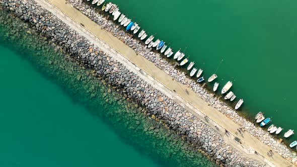 Boats in the port aerial view 4 K Alanya Turkey