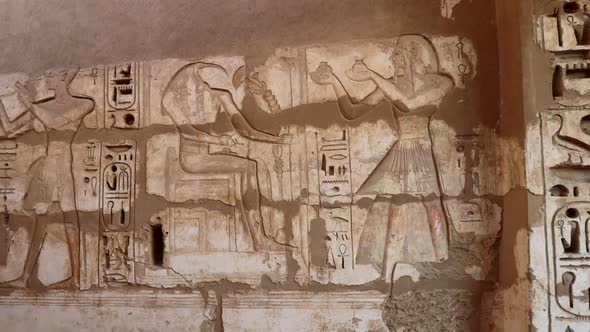 Ancient Drawings On The Walls Of The Medinet Habu Temple