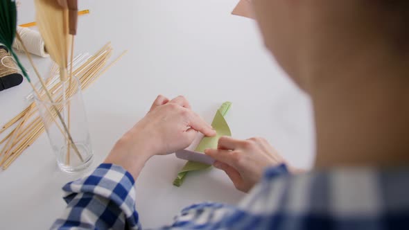 Woman Making Paper Craft at Home