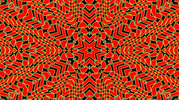 Bright abstract light governing full color, kaleidoscope,red background