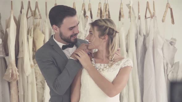 Happy Bride and Groom in Wedding Dress Prepare for Married in Wedding Ceremony