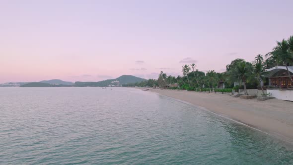 Colorful 4k Drone Sunset Ocean Views Over the Coast at Bo Phut Beach in Koh Samui Thailand, Includin